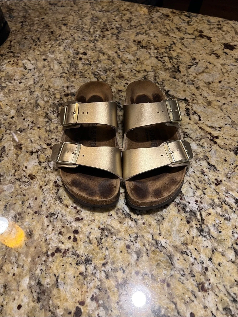Birkenstock Metallic Gold Double-Buckle Slide Sandals size 39